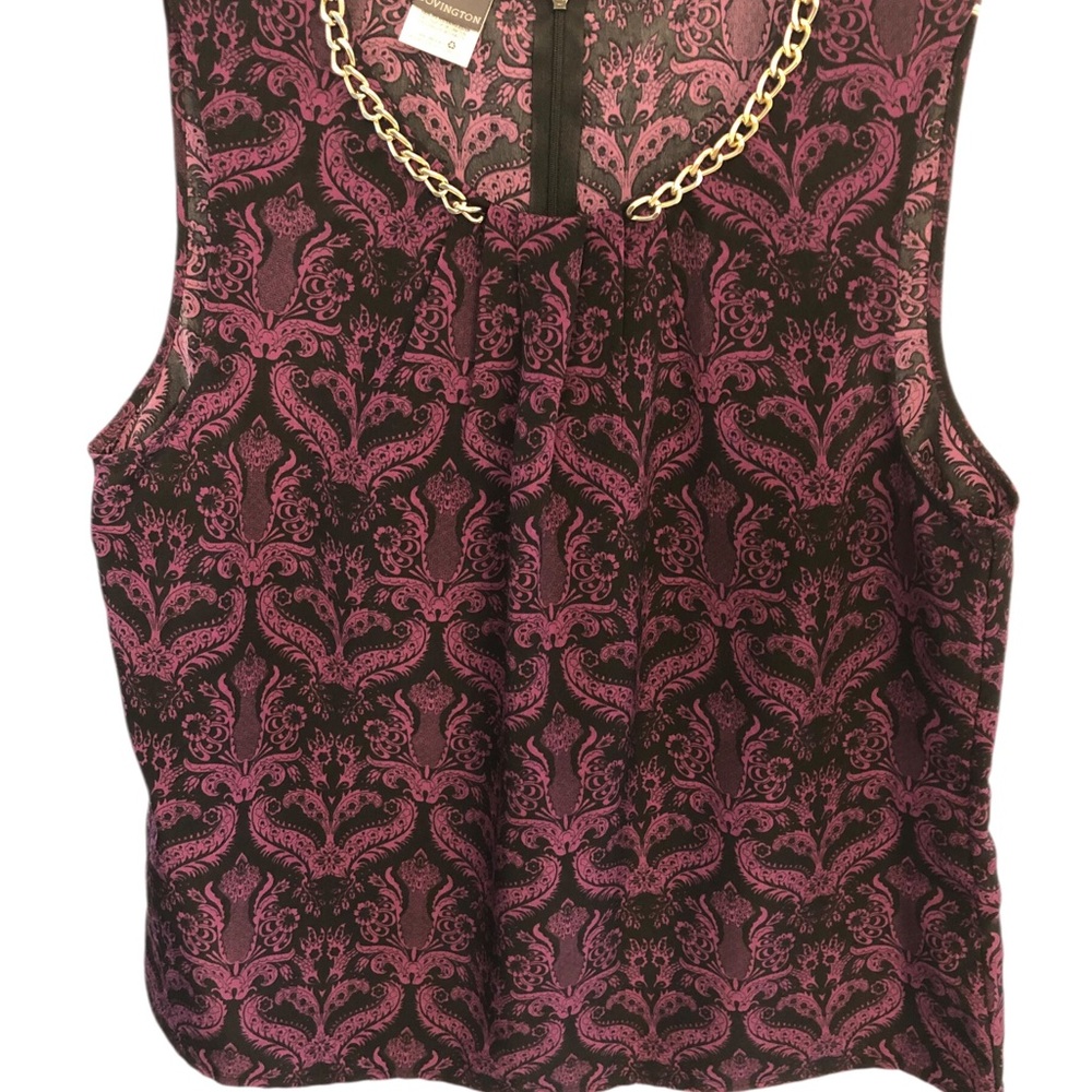 Size Large Covington Damask Paisley Sleeveless Blouse Gold Chain Decor Flowy
